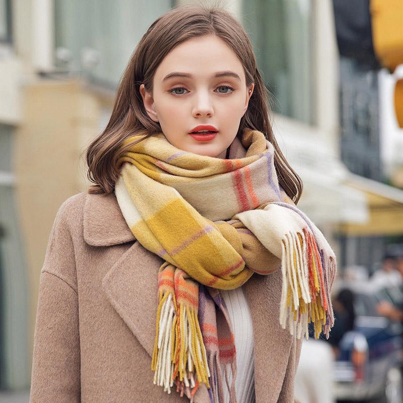 

100% Pure Wool Scarf Women Luxury Shawls Wraps Checked Pashmina Foulard Femme Winter Warm Plaid Cashmere Scarves Femme Echarpe 180x70cm