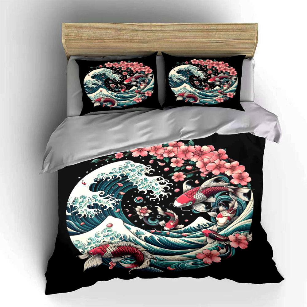 Zen Koi Trio Artwork Design Exquisite Three-Piece Bedding Set Gift For Kids And Adults