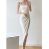 White Dress Women's High-end Summer French Long Engagement Party Light Luxury Small Dress Temperament Satin Suspender Skirt