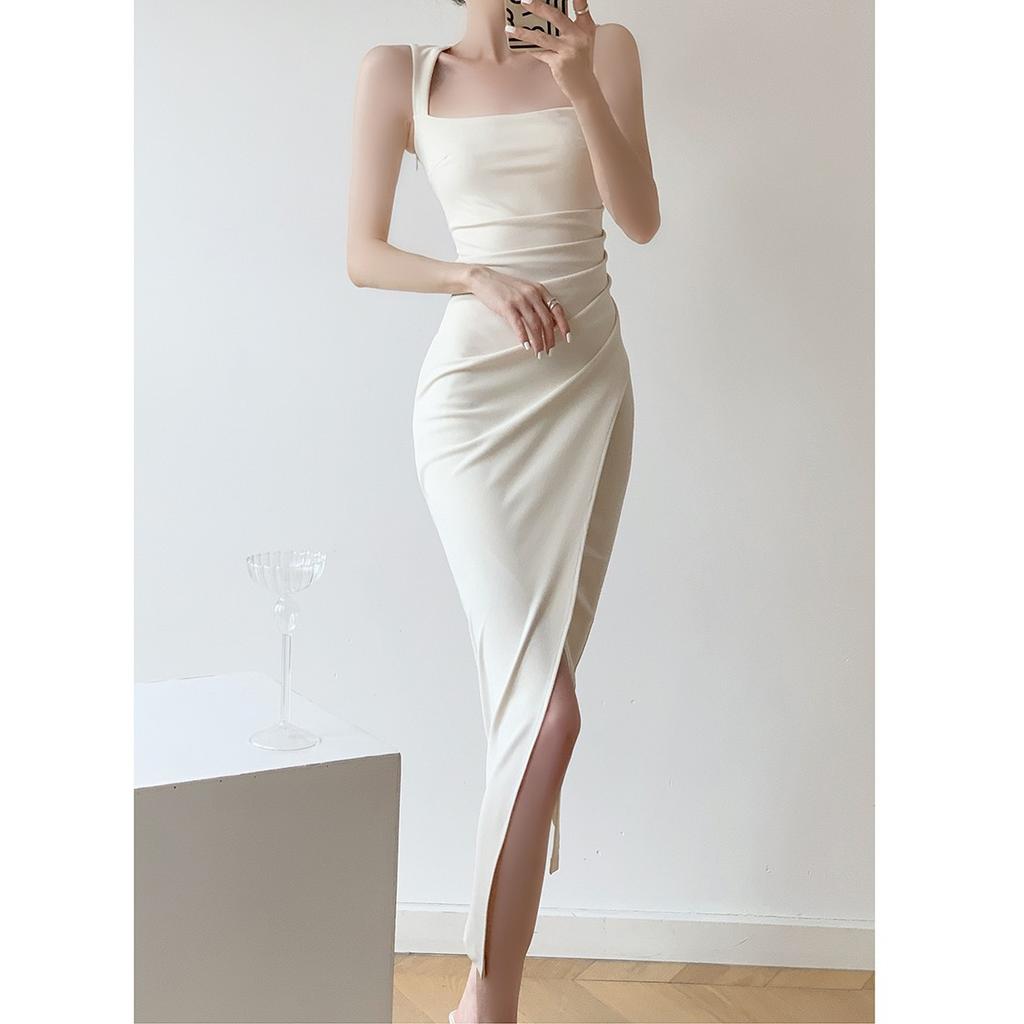 White Dress Women's High-end Summer French Long Engagement Party Light Luxury Small Dress Temperament Satin Suspender Skirt