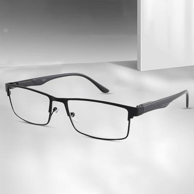 Classic Men'S Reading Glasses Metal Frame Spring Hinge 145 ° Opening And Closing Blue Light Blocking Business Glasses