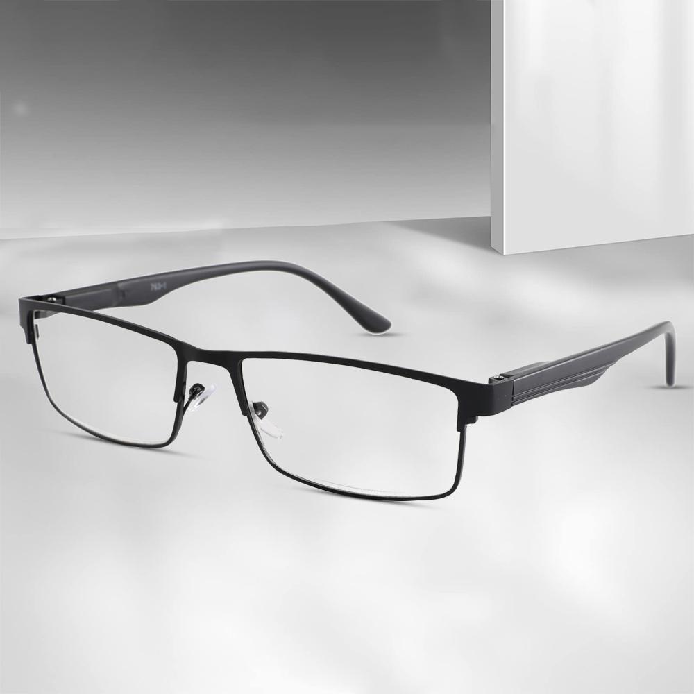 Classic Men'S Reading Glasses Metal Frame Spring Hinge 145 ° Opening And Closing Blue Light Blocking Business Glasses