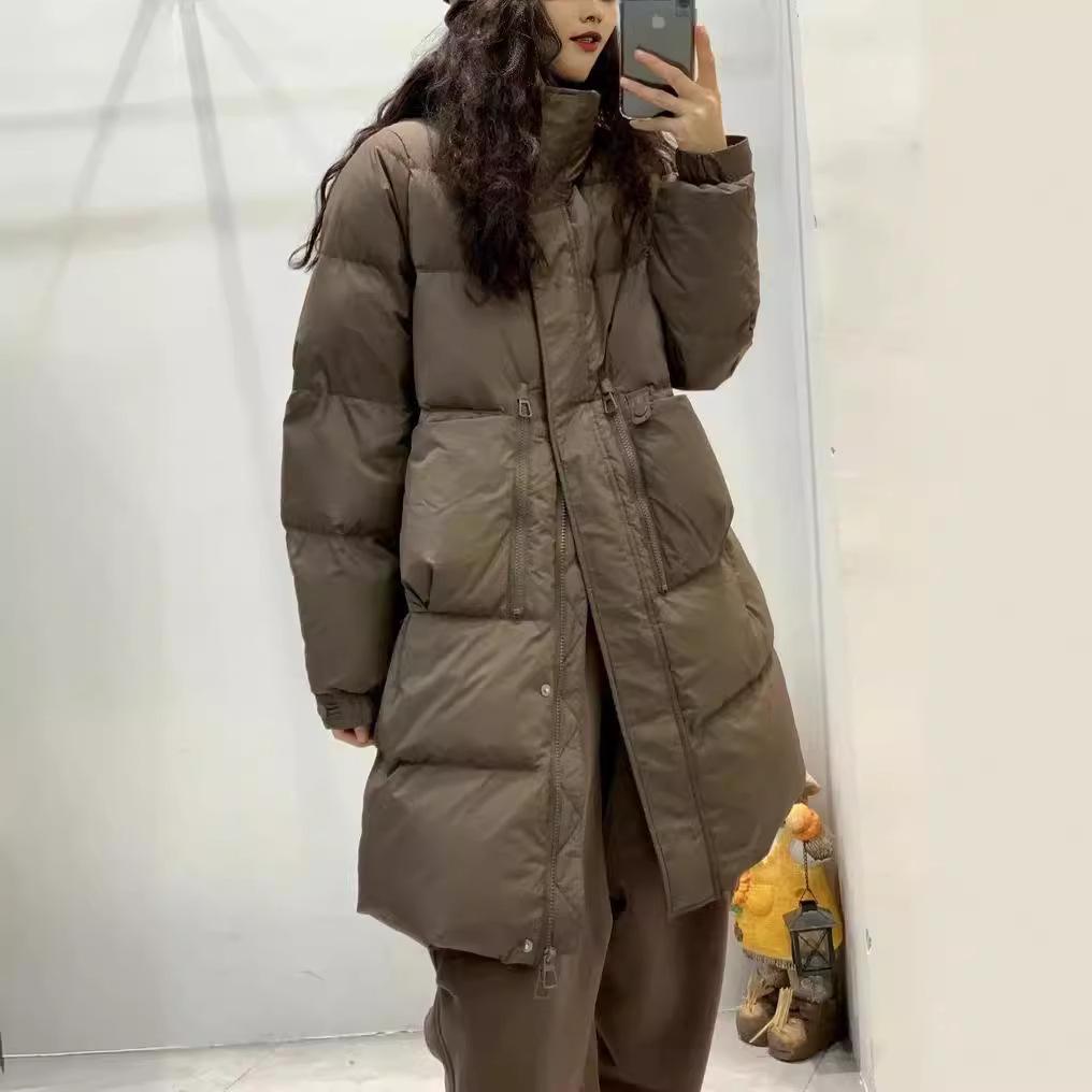 2024 Winter Korean Style Women's Stand Collar White Duck Down Mid-Length Jacket