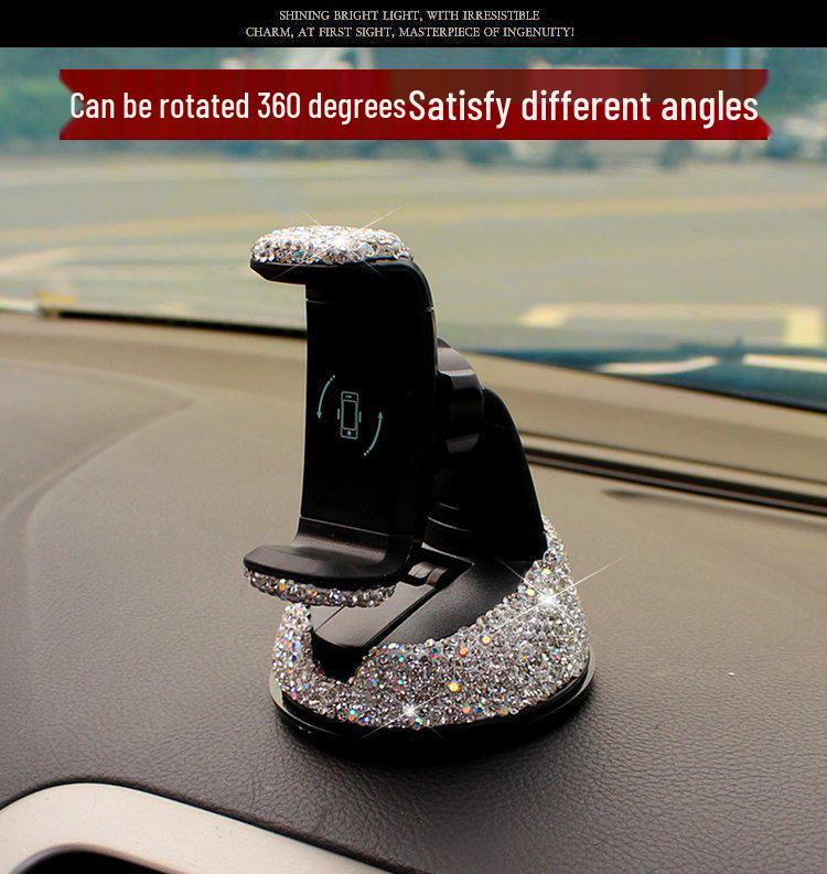 Diamond-Studded Car Phone Holder: Air Vent & Suction Cup, Universal Multifunctional Mount for Women