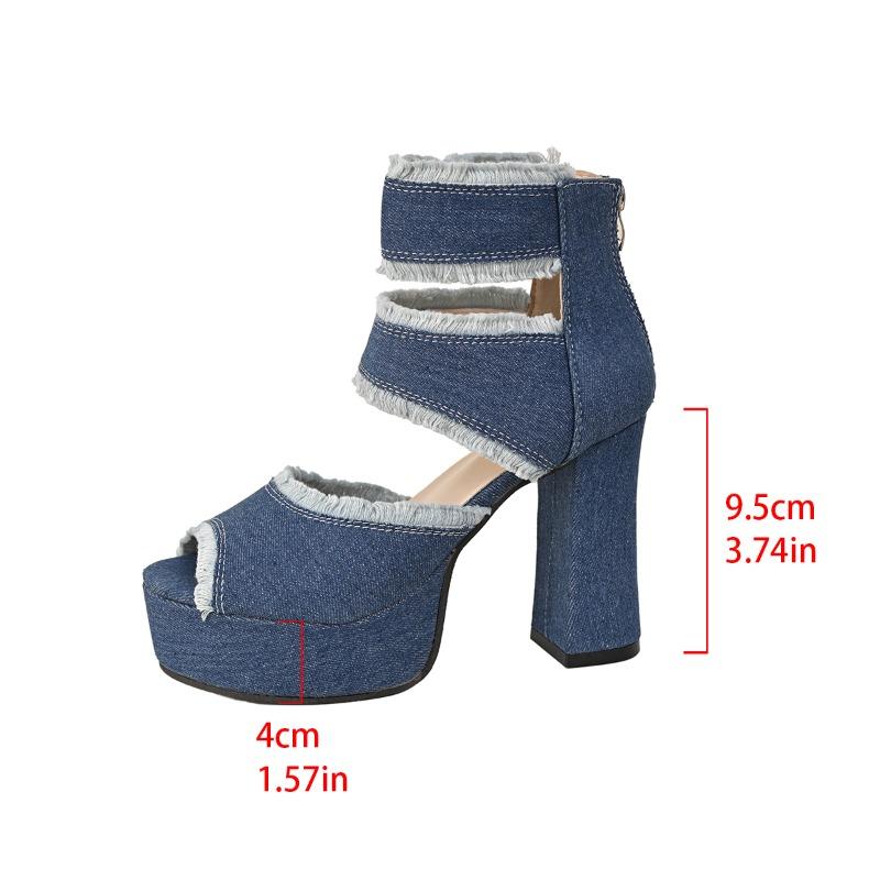

Модные летние женские сандалии Новые платформенные сандалии из синего денима с ремешком на щиколотке Туфли на высоком каблуке для женщин Модные уличные сексуальные сандалии с открытым носком для женщин 35