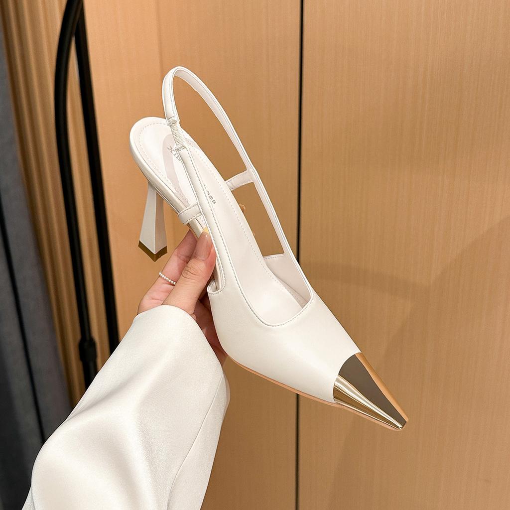 6933-1 Gold iron head thin heel high heels women's new celebrity small square head patent leather light mouth bag head empty sandals