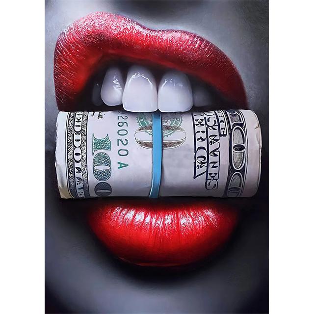 

Sexy Woman Red Lip Bullets Dollars Prints Poster Canvas Painting Modern Wall Art Pictures For Living Room Bedroom Home Decor 21x30cm No Framed