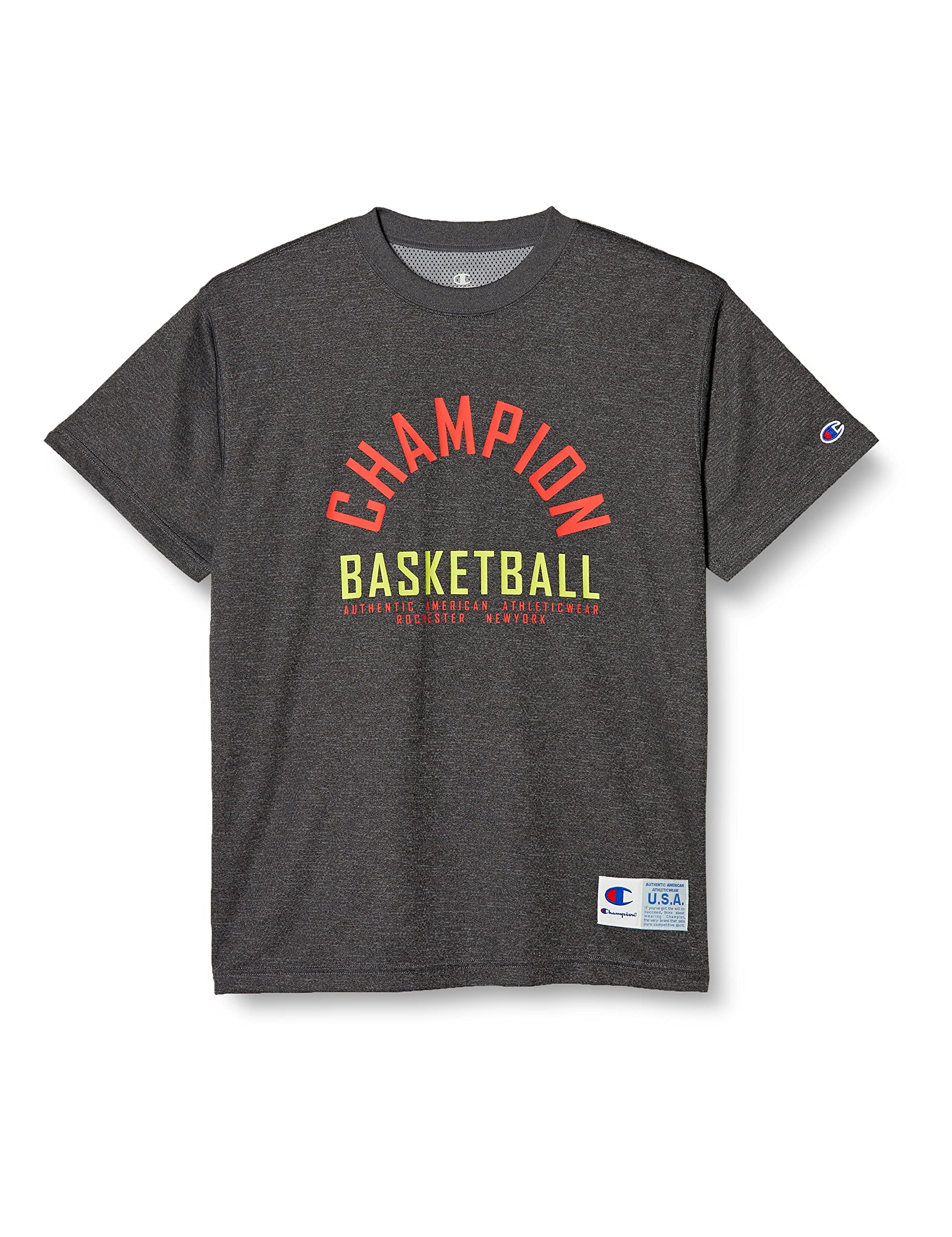 

Champion Short Sleeve Basketball Heather Size Graphic Crew Neck Men s T-Shirt, Black, L, C3-XB351, Sweat-Wicking, Quick-Drying, Anti-Stick,