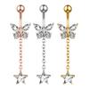 Butterfly-bow Dangled Navel Ring Piercing 14G Flower Heart Crystal CZs Belly Button Ring for Women Stainless Steel Belly Jewelry