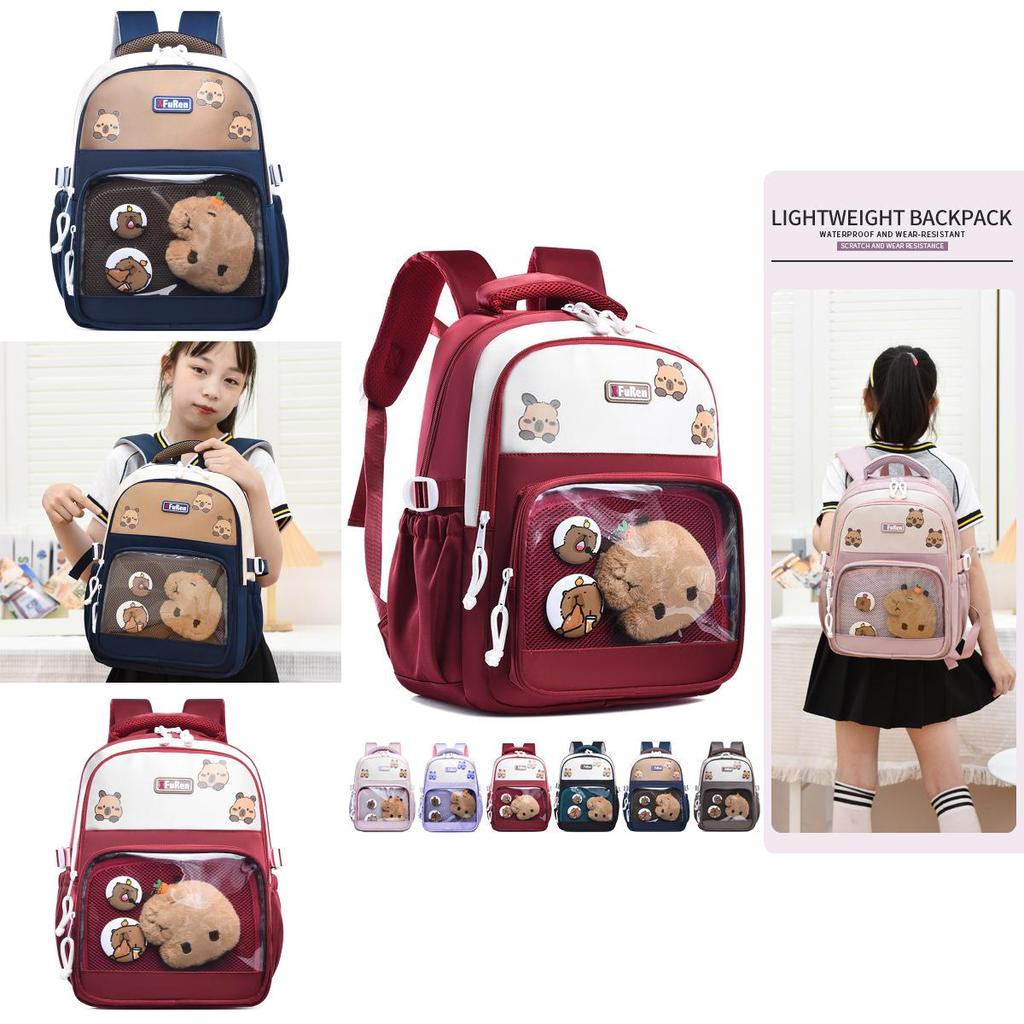 Capybara Kids School Backpack With Lightweight Oxford Fabric And Adjustable Shoulder Straps For Elementary Students