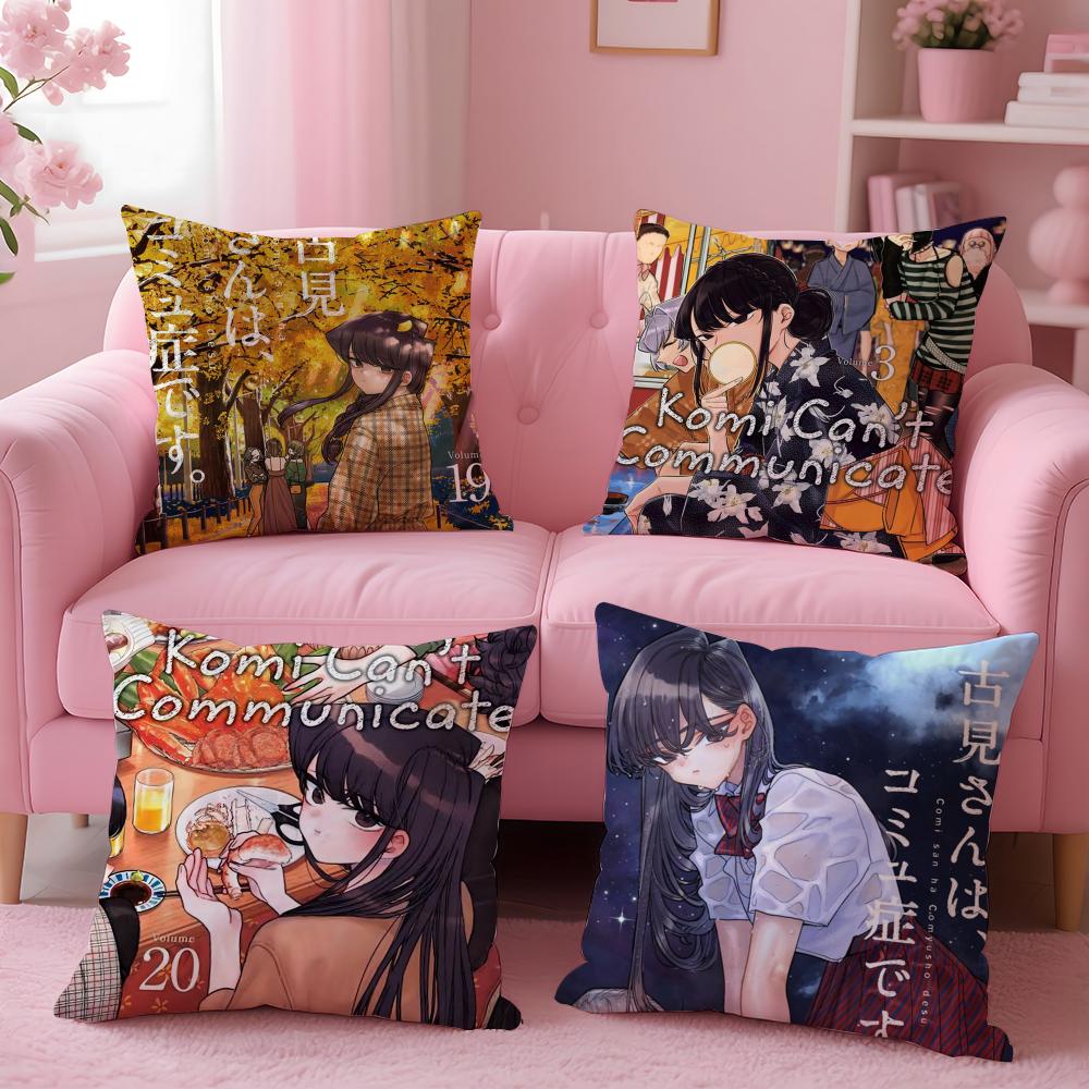 Anime KKomi Cant Communicate Cushion Cover Plush Fabric Soft DoubleSided Printed Sofa Warm Winter Home Gift Pillow Cover