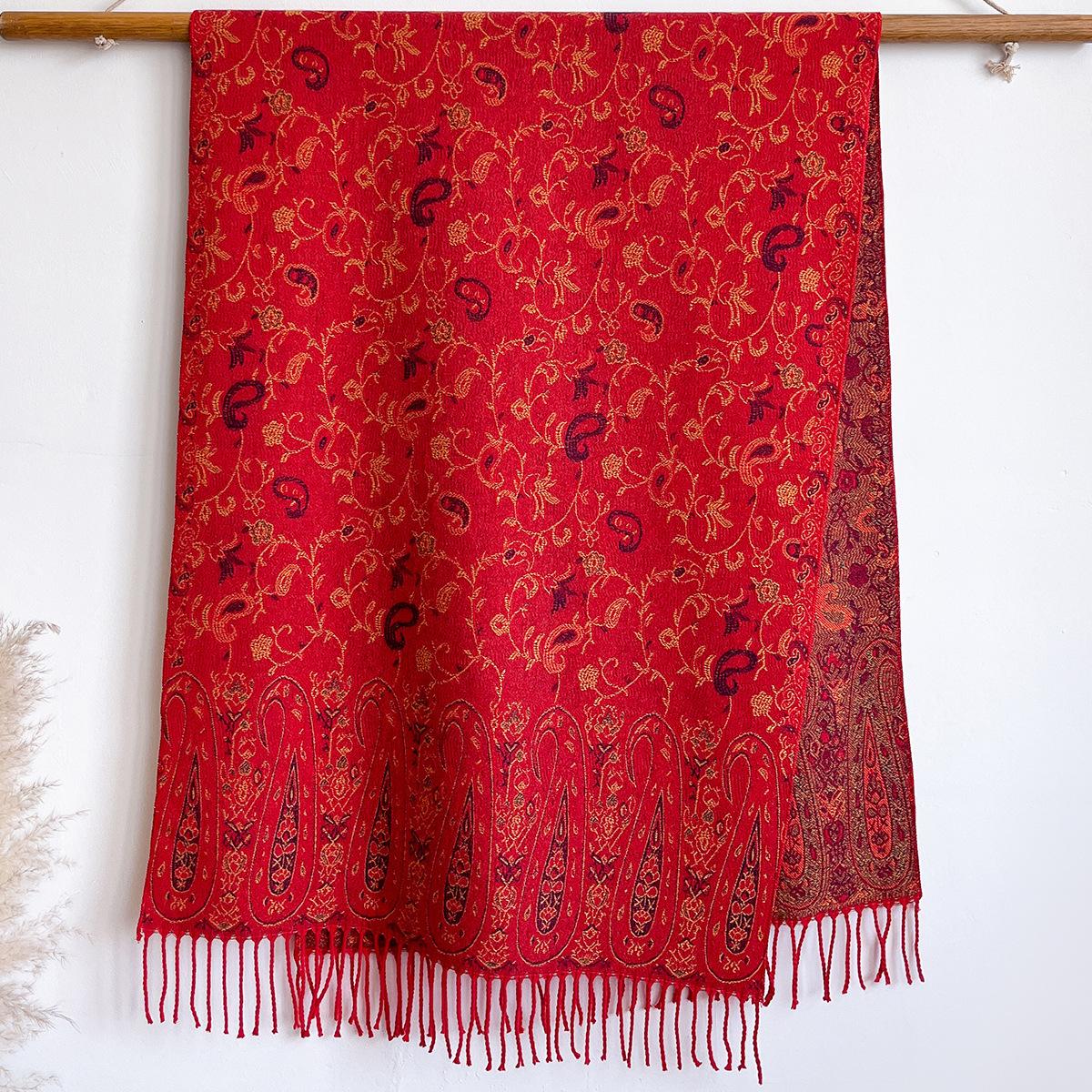 

Имитация кашемира жаккардовый осенне-зимний шарф-шаль двойного назначения этнический стиль узор «кешью» ретро внешний вид 200x65cm