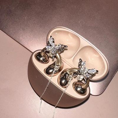 Schattige Sprankelende Diamant Kersbloesem Bluetooth Oortelefoonhoes Decoratie, Mode Strass Bloemen Oortelefoon Accessoire voor Vrouwen, 1 ST