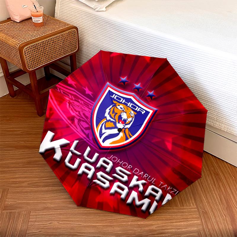 Johor Darul Ta'zim FC  Pattern, Automatic Folding Umbrella, Portable and Foldable Design, 8 Ribs, a Christmas or Birthday Gift.