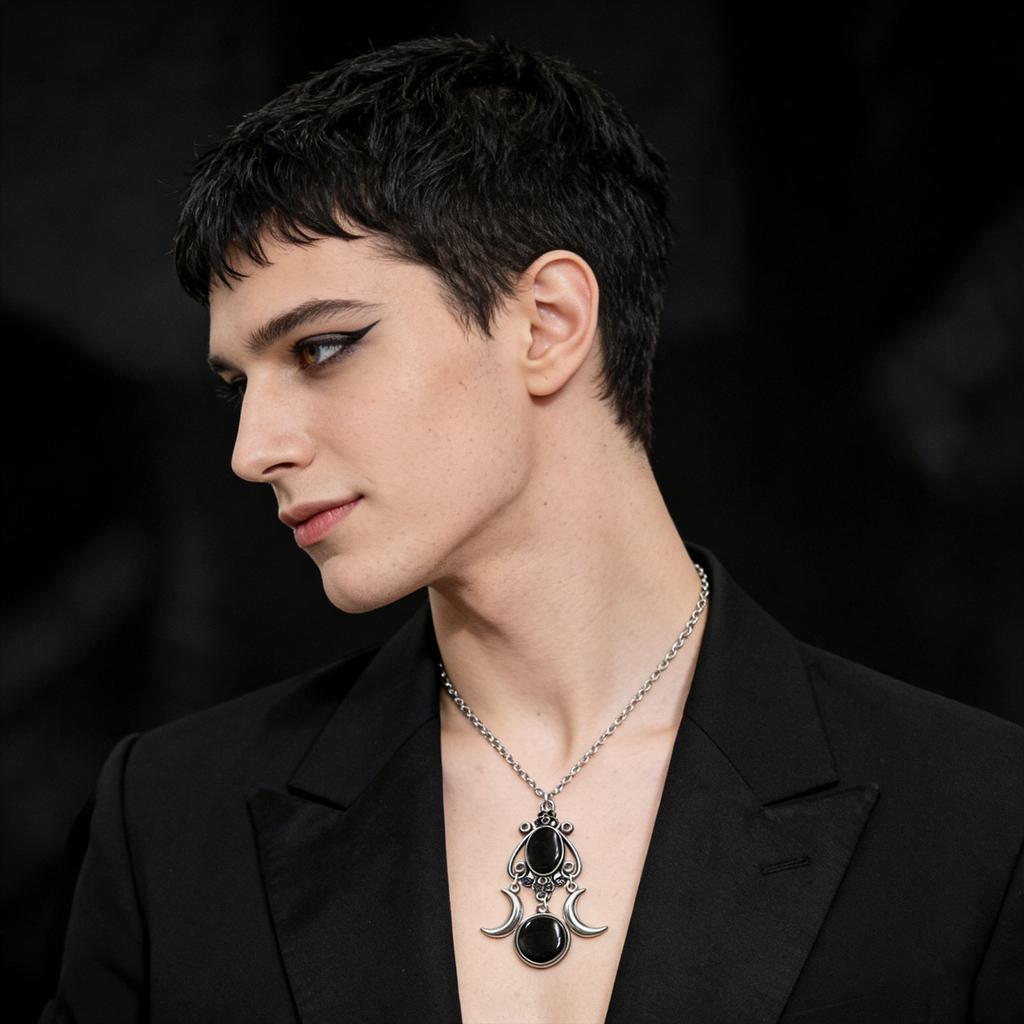 Gothic Moon Crystal Necklace, Women's Moon Pendant Necklace, Punk Crystal Gemstone Pendant Necklace