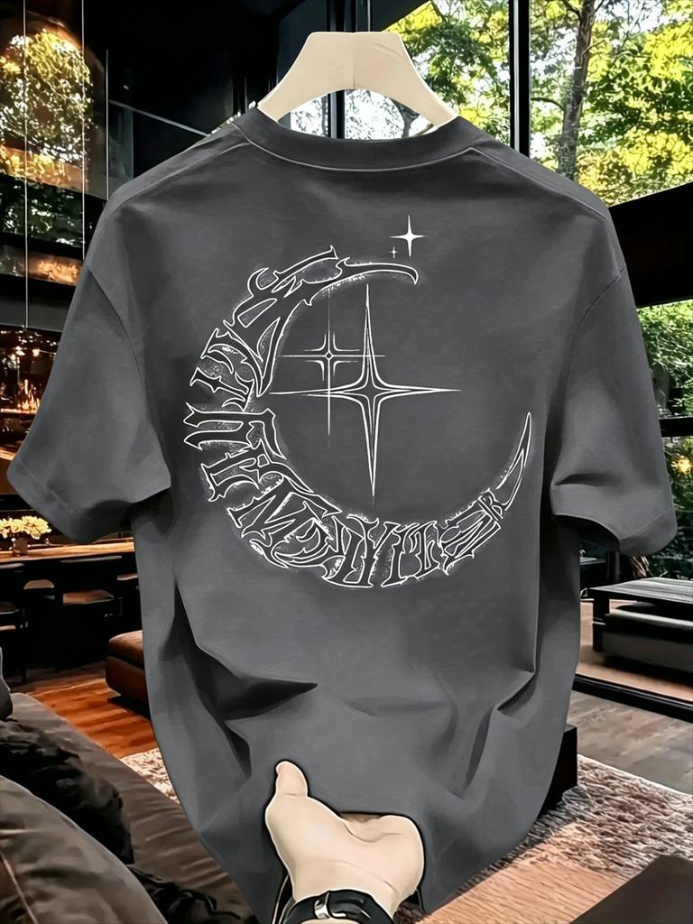 Gothic Moon Star Unisexs TShirt Large Cotton Short Sleeved Top Summer Street Wear