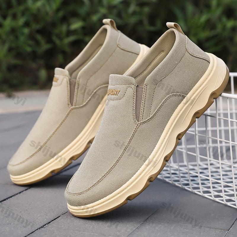 Fashion Men Canvas Shoes Spring New Casual Single-shoe Soft Soled Spring Autumn Breathable Mesh Shoes Non-slip Slip-on Casual Work Shoe