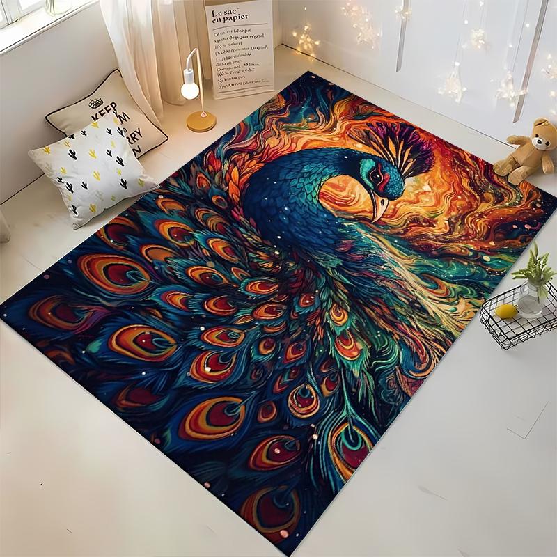 Colorful Peacock Carpet with Artistic Design for Living Room Decor Suitable for Use As an Anti-slip for Living Room Bedroom Sofas