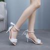 Crystal Queen Women Flower Lace Ankle Strap Stiletto Pearl Decoration Party Wedding Shoes Female Sexy High Heels Dress Sandals