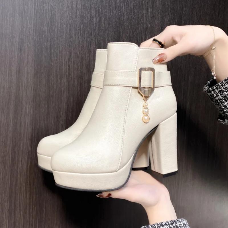 Winter Booties Women Fashion Solid Color Round Head Side Zipper Design Elegant And Comfortable Women Ankle Boots Size 34-42