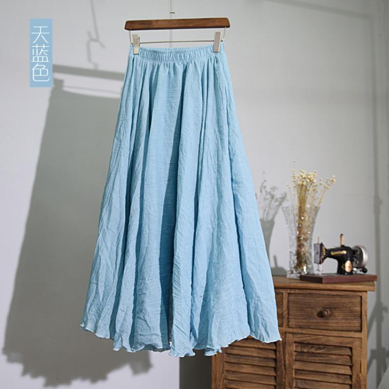 Summer New Overskirt Cotton and Linen Skirt Linen Solid Color Long Dress Loose Large Swing Skirt Pleated A- Line Skirt