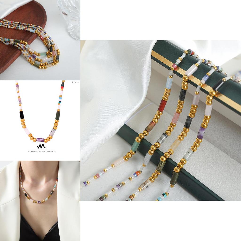 And Chic Elegant Handmade Beaded Necklace With Geometric Design And Natural Stones Crystal