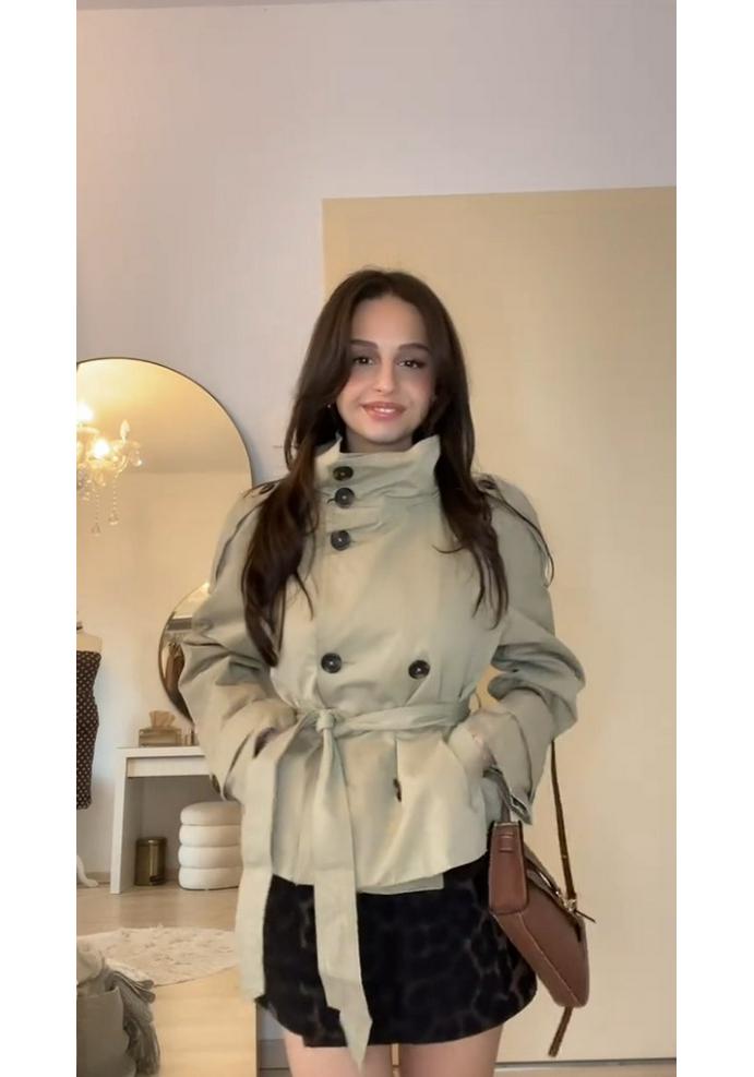 2025 Retro Design Double-Breasted Belted Short Trench Coat