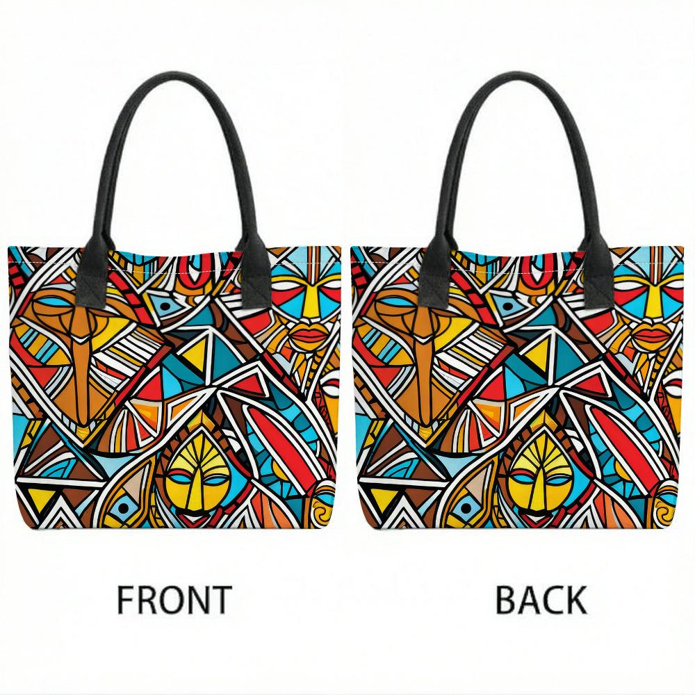  African Tribal Print Tote Bag Large Capacity Daily Shoulder Handbag