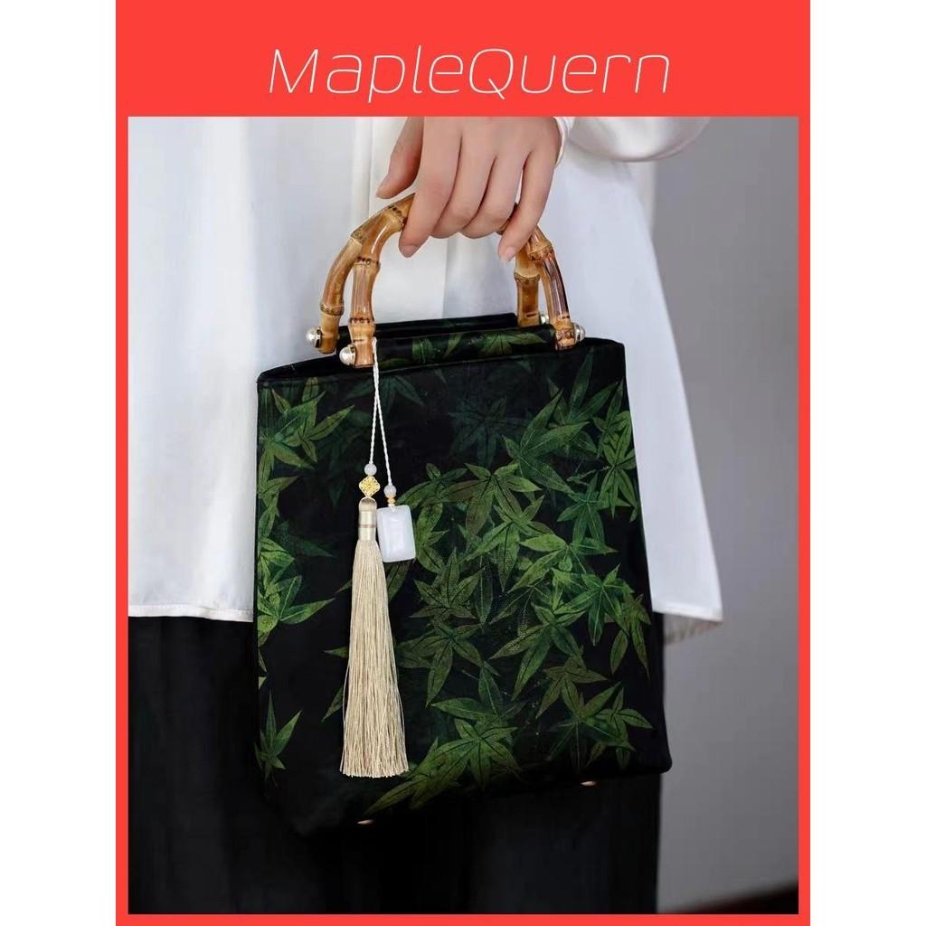 Grüne Bambusknoten Qipao Handtasche Vintage Stil Hanfu Damen Tragetasche