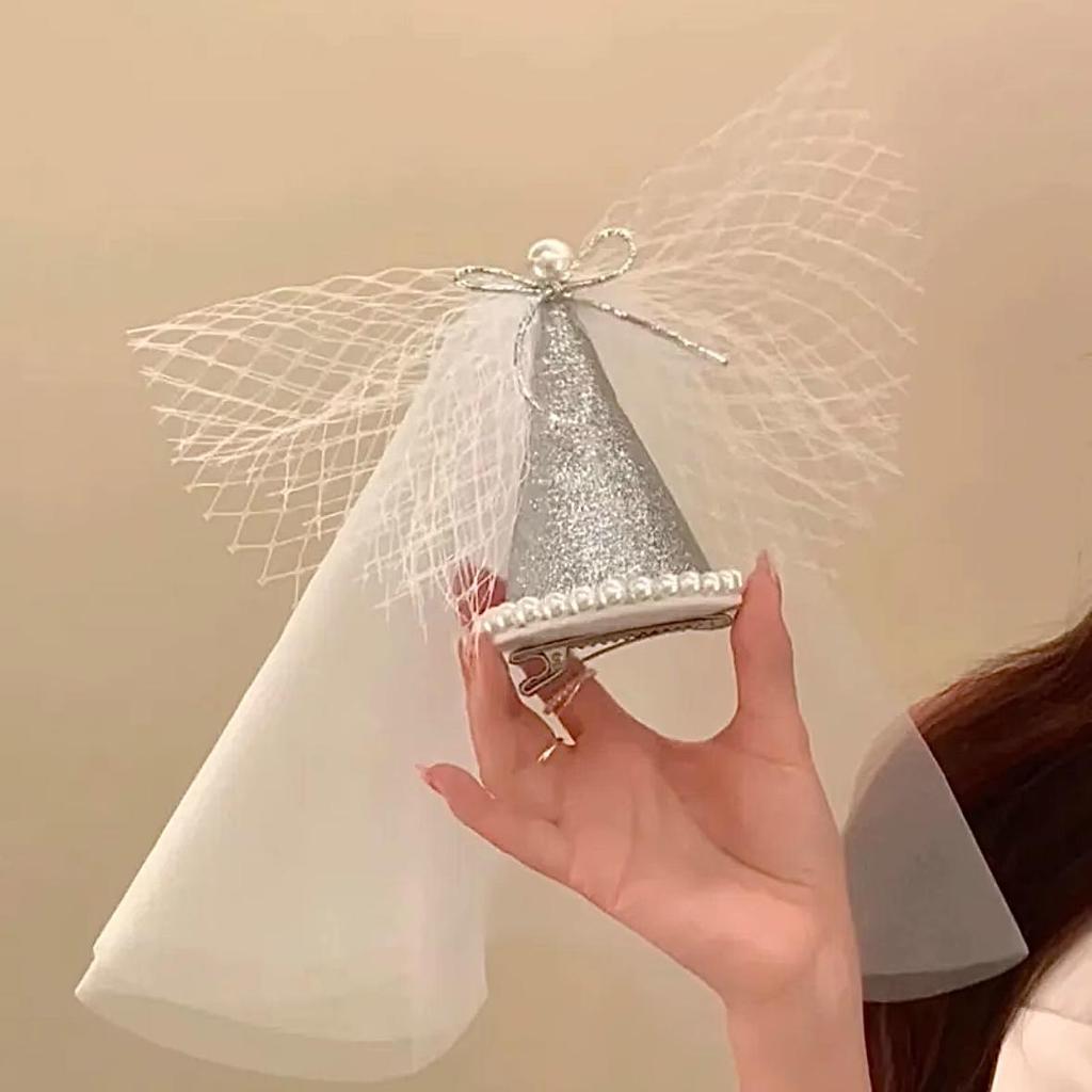 Princess Party Birthday Hat Feather Bow Hair Clip for Women - Photo Prop Headwear