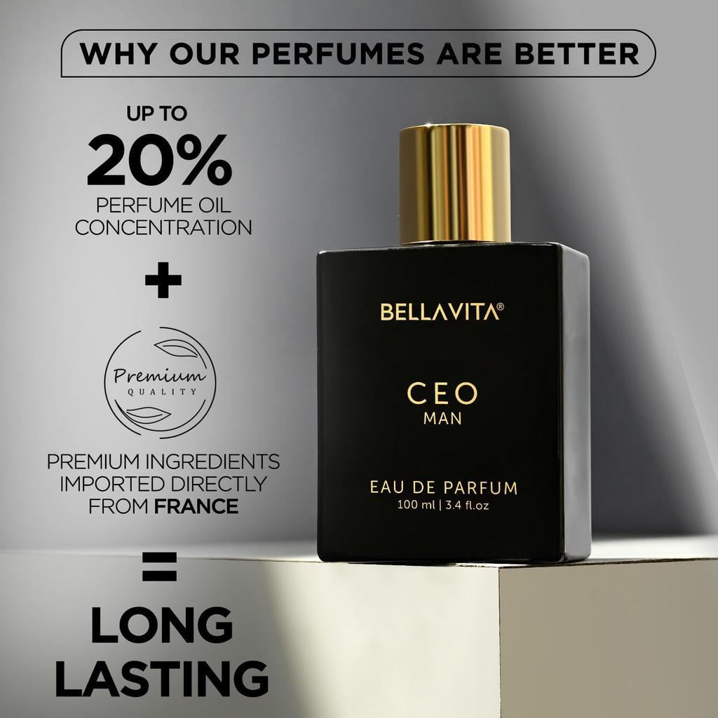 Bella Vita Luxury CEO MAN Perfume 100ml | Long Lasting | Eau De Parfum | Lemon, Lavender, Tonka, Mandarin & Vetiver | Ideal Gift for Man