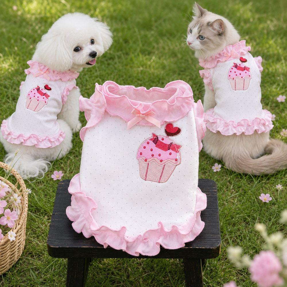 Cake Embroidery Summer Pet Vest Polka Dots Cat Princess Dress  Small Medium Pets