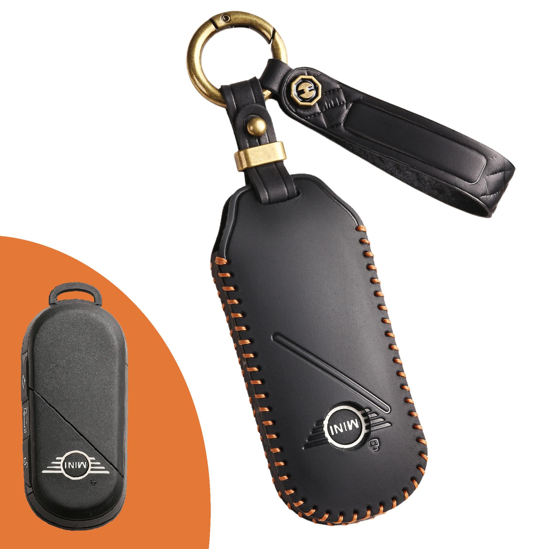 

2024 new model, suitable for BMW MINI key cover, handmade leather car key protective case bag. чёрный
