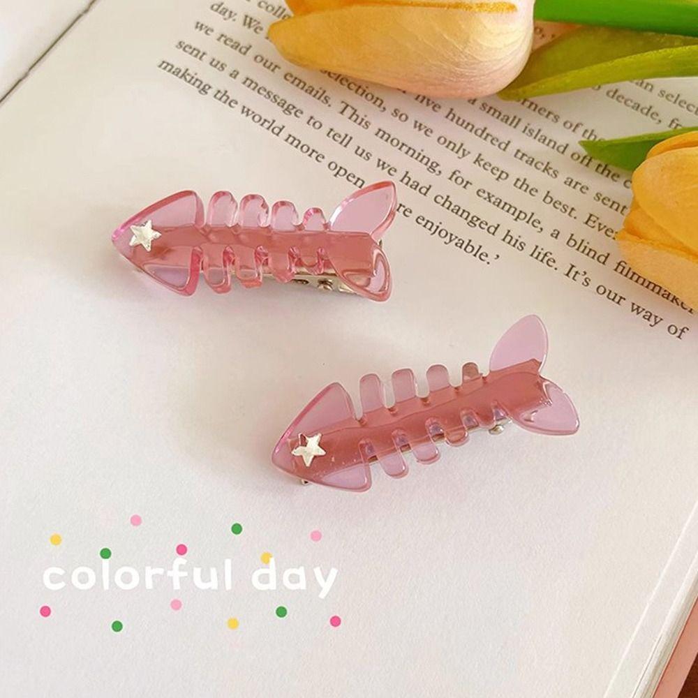 

Hollow Pink Color Hairpin Star Fish Duckbill Clip Personality Fish Bone Hair Clip Female/Children