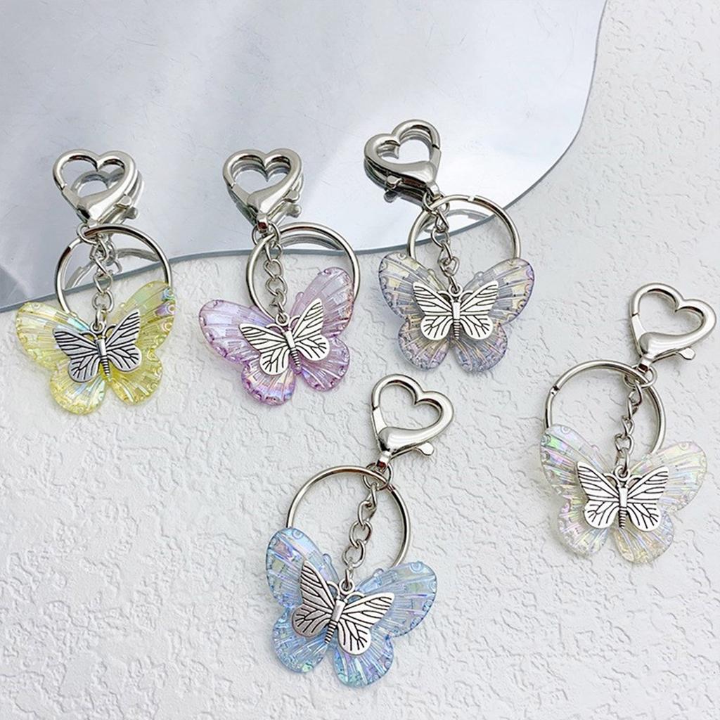 Acrylic Butterfly Keychain Colorful Key Pendant Transparent Butterfly Charm Keyring Fashionable Key Chain Ornament