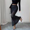 Jupe Midi Taille Haute Couleur Unie Décoration Paillettes Jupe Double Couche Tulle Amincissante Forme des Jambes Vêtements de Club