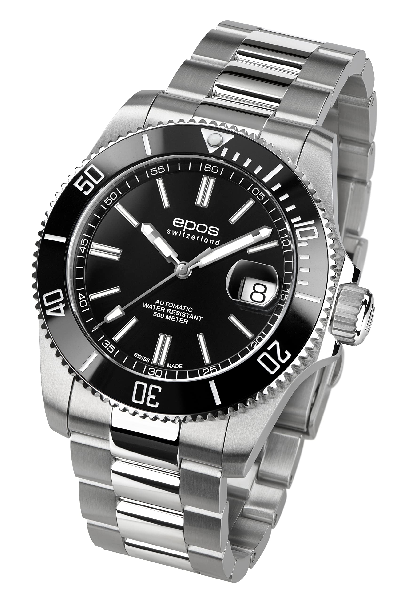 

EPOS 3504BK Automatic 500m Water Ceramic Silver Men s Diver s Watch, Resistant, Bezel,
