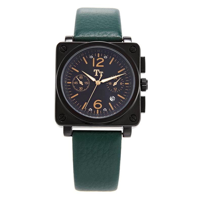Square Fashion Trend Large Dial Calendar Waterproof Watch Female, Wind Pilot Army Men'S Watch