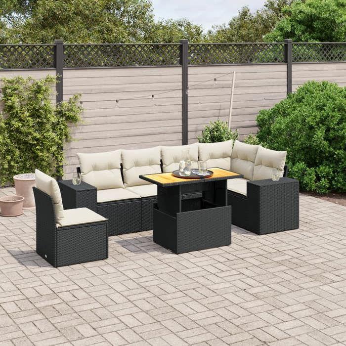 VidaXL Salon de Jardin avec Coussins 7 pcs, Canapés de Terrasse, Ensemble de Meubles de Patio, Mobilier d'Extérieur, Noir 3272659