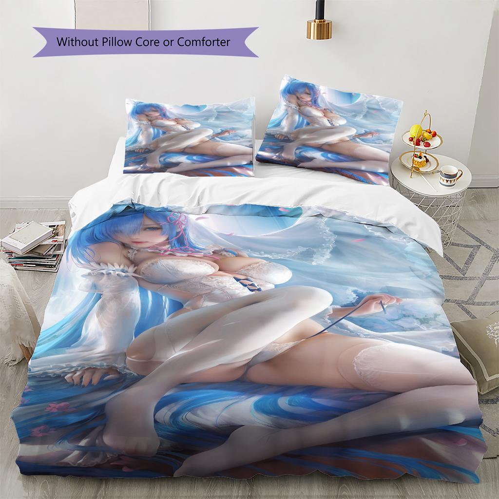 Anime-Muster Bettwäsche Steppbettdecke Set Bettbezug Kissenbezug Heimdekoration Geburtstagsgeschenk (1 Bettbezug + 2 Kissenbezüge, ohne Füllung)