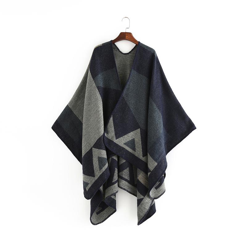 Imitation Cashmere Women Vintage Geometric Poncho Scarf Winter Warm Shawl Wrap Comfortable Female Knitted Soft Thick Blanket