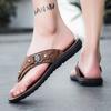 Men's Thong Flip Flops Leather Faux PU Non-Slip Wear-Resistant Soft Sole Athletic Versatile Stylish Casual