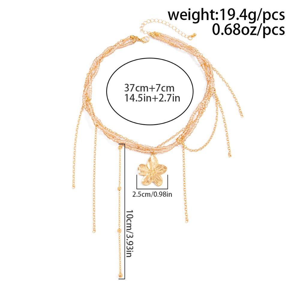 Temperament Creative Gold Color Multi Strand Beaded Flowe Tassel Pendant Necklace for Women Fashion Ins Style Party Jewelry Gift