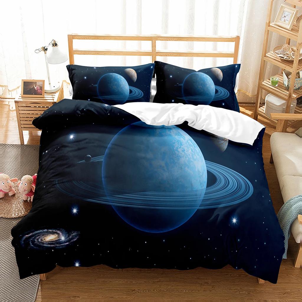 Comforter Enceladus Planet King Queen Solar System Bedding Set Rotate Universe Space Polyester Comforter