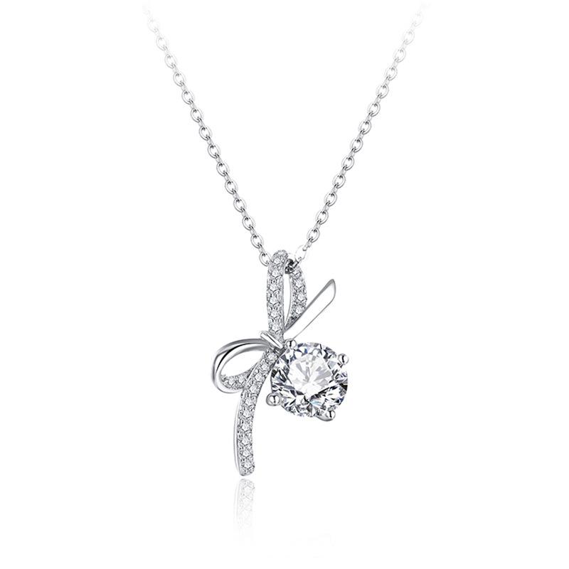 Xiaohongshu Trendy Moissanite Clover Diamond Bow Necklace