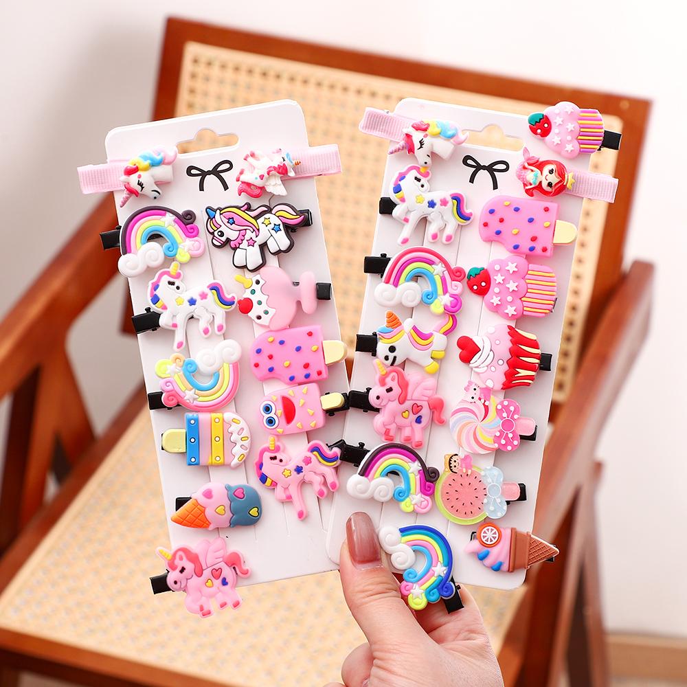 10PCS/Set Cute Cartoon Ice Cream Unicorn Hair Clips for Girls Lovely Fruit Hairpin Princess Barrettes Kids Hair Accessories Gift