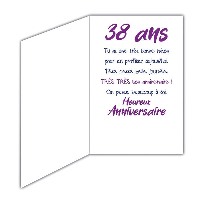 Carte de vœux - AFIE - 69-2438 - Anniversaire 38 ans - Multicolore - Fabriqué en France