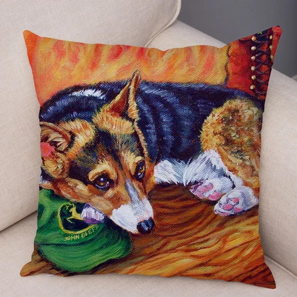 Cute Pet Dog Welsh Corgi Animal Print Cushion Cover Sofa Home Car Pillow