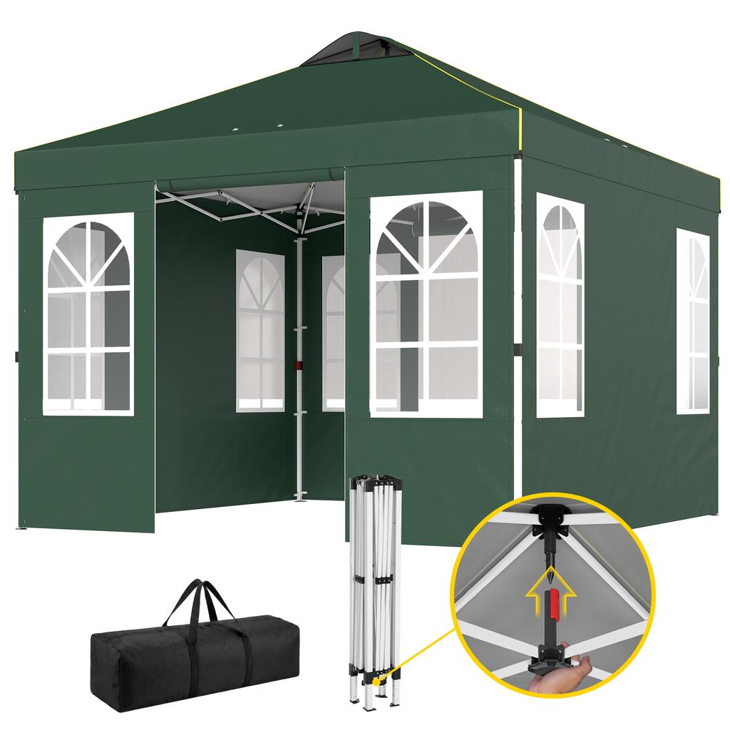 Folding Canopy 3x3 M Pop Up With UPF50+ 4 Detachable Sides Adjustable Height And Carrying Bag Green