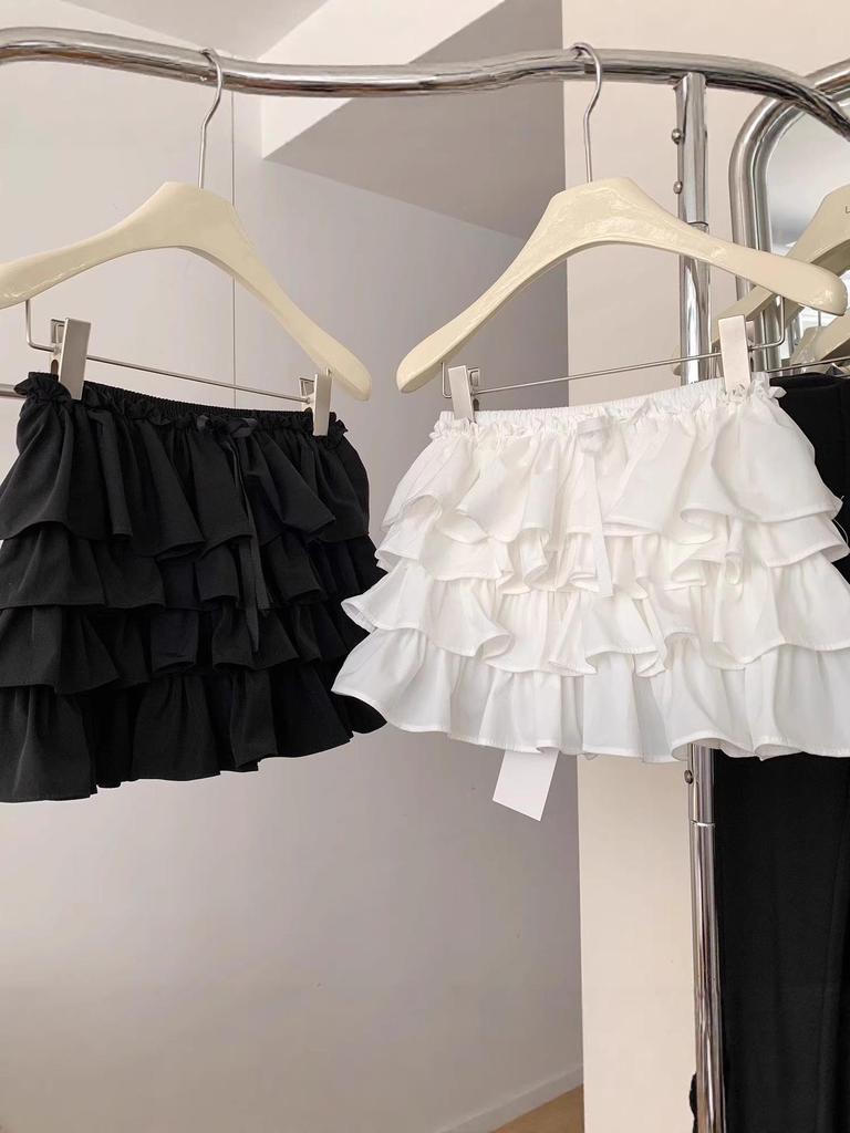Korean Style Sweet White Layered Elastic Waist Short Skirt for Women - Spring/Summer Slimming & Versatile
